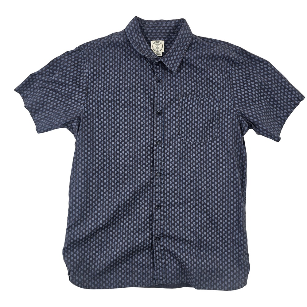 Voyager Mens Large Short Sleeve‎ Button Down Shirt Navy Geometric Print Pocket